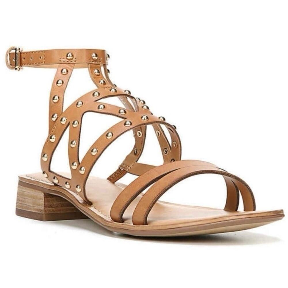 Franco Sarto "Apollo" Gladiator Sandals, Studded Tan Leather, Open Toe, Size 6